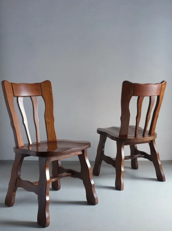 The Oblist 2 Brutalist Carved Oak Dining Chairs 1970s | Vintage Furniture | Chair