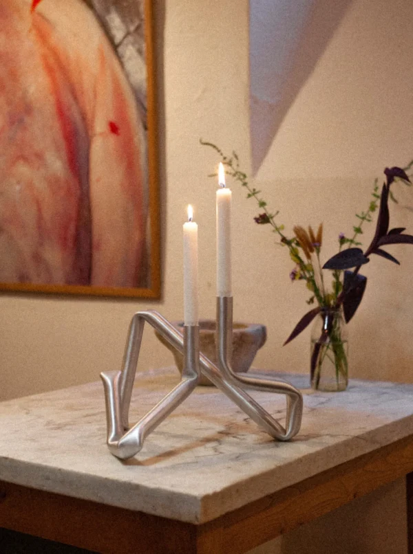 The Oblist Bucatini Candle Holder (Brushed Aluminium) | Candles & Holders | Dining Room