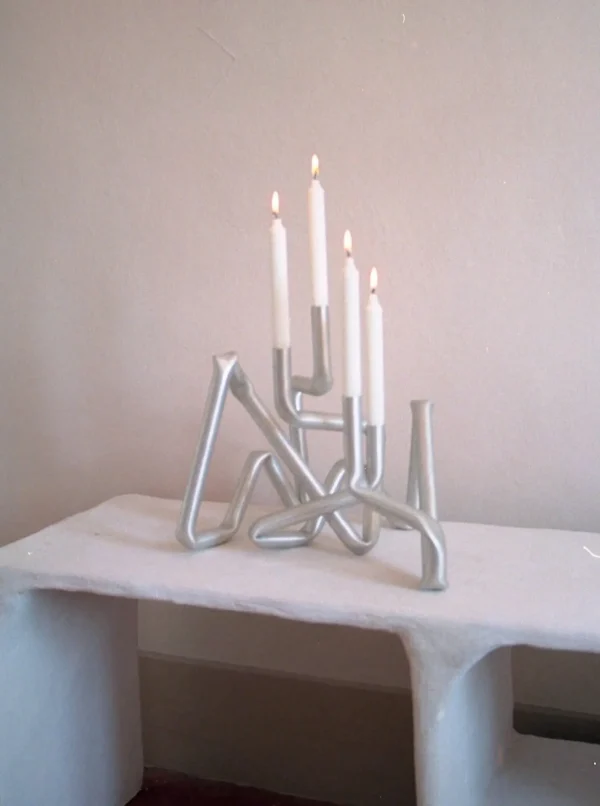 The Oblist Bucatini Candle Holder (Brushed Aluminium) | Candles & Holders | Dining Room