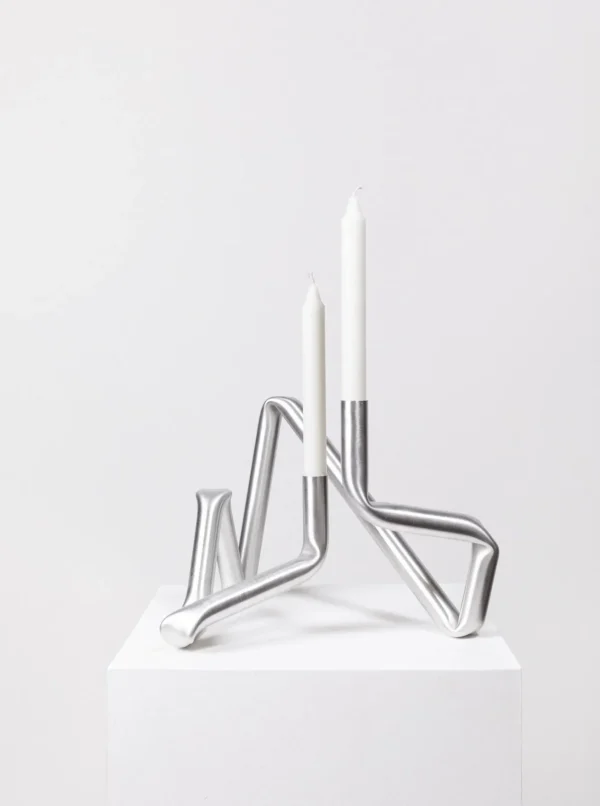 The Oblist Bucatini Candle Holder (Brushed Aluminium) | Candles & Holders | Dining Room