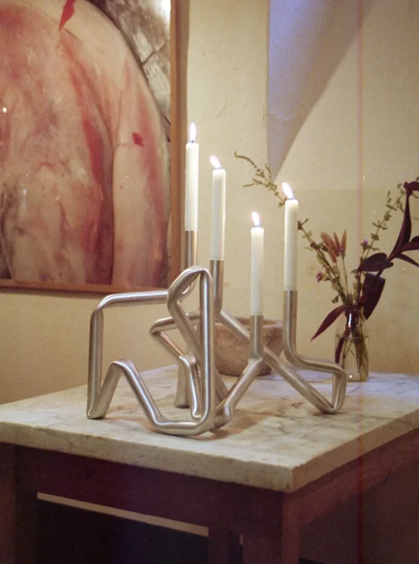 The Oblist Bucatini Candle Holder (Brushed Aluminium) | Candles & Holders | Dining Room