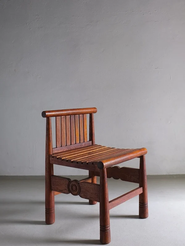 The Oblist Carved Oak Low Back Chair | France | 1960s | Vintage Furniture | Chair