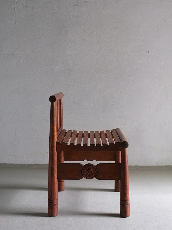 The Oblist Carved Oak Low Back Chair | France | 1960s | Vintage Furniture | Chair