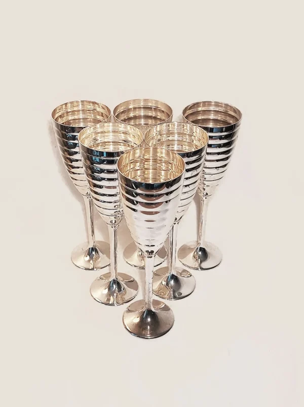 The Oblist 6 Champagne glasses in silver-plated metal | Vintage Tableware | Glasses