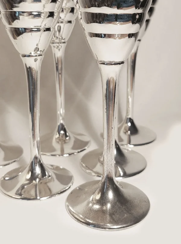 The Oblist 6 Champagne glasses in silver-plated metal | Vintage Tableware | Glasses