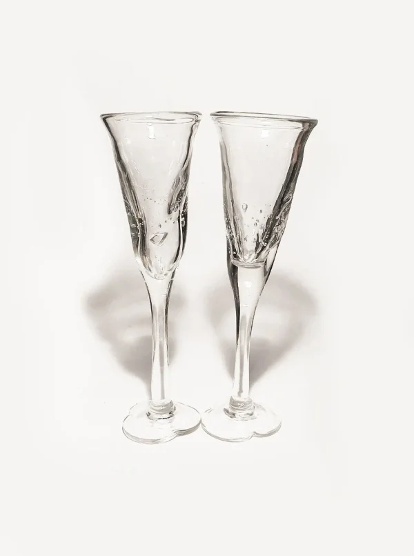 The Oblist Duo of Bubble Glass Champagne Flutes | Vintage Tableware | Glasses