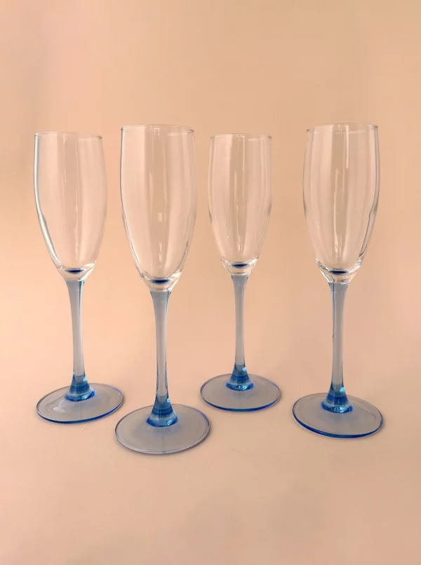 The Oblist 4 French Champagne Glasses With Blue Stem | Vintage Tableware | Glasses