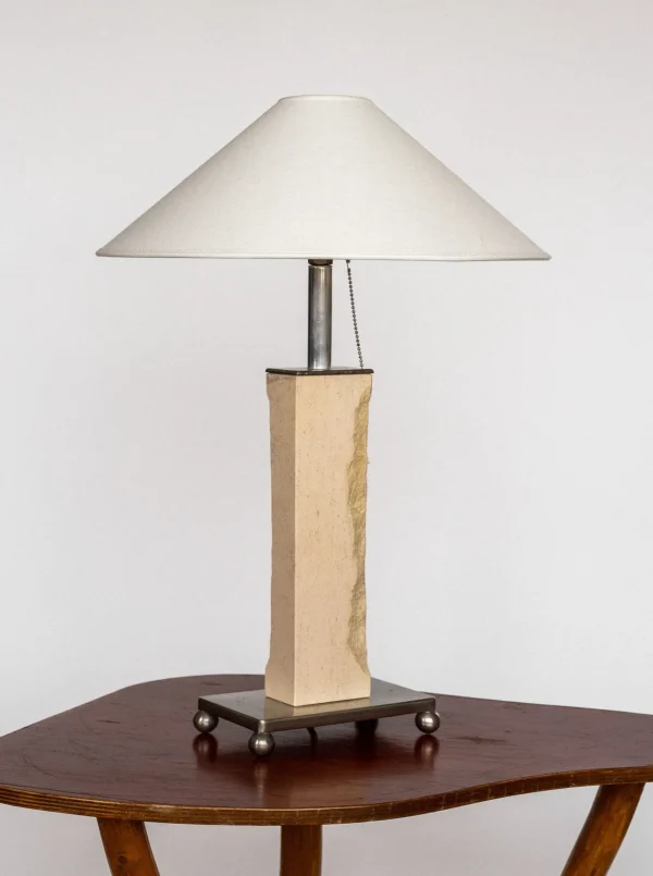 The Oblist Mid-Century Travertine Stone and Metal Lamp | Table Lamp | Living Room