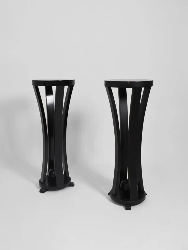 The Oblist Pair of Black Wooden Pedestal, 1960s | Vintage Furniture | Low Side Table