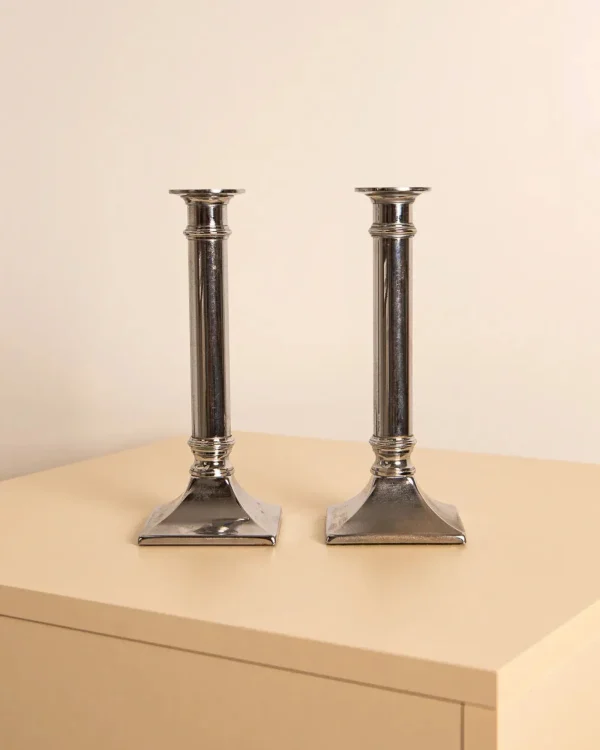 The Oblist Pair of metal Candleholders "Colonne" 80's | Vintage Candle Holders | Candles & Holders