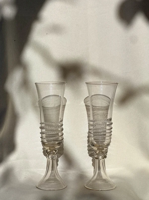 The Oblist Pair of Mouthblown Champagne Flute - Spirals | Glasses