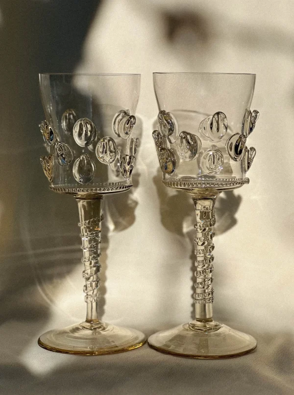 The Oblist Pair of Mouthblown Wine Glass - Dots | Glasses | Dining Room