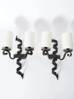 The Oblist Pair of Ribbon Iron Wall Sconces, 1950s | Living Room