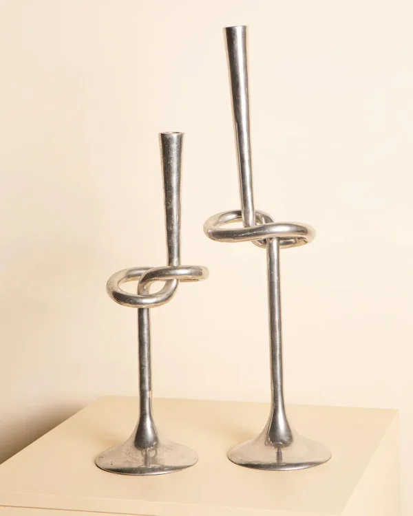 The Oblist Pair of 80's Aluminum “Nœud” Candleholders | Vintage Candle Holders | Candles & Holders