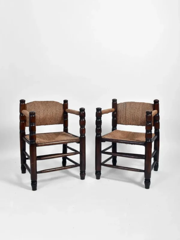 The Oblist Pair of Turned Wood And Straw Armchairs, 1950s. | Vintage Furniture | Armchair