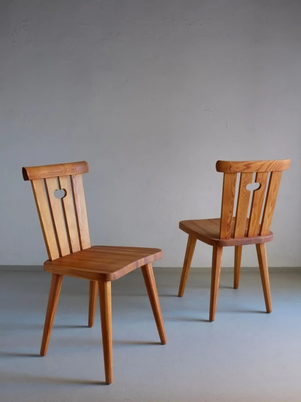 The Oblist 4 Rustic Pine Chairs by Goran Malmvall, Sweden, 1940s | Chair