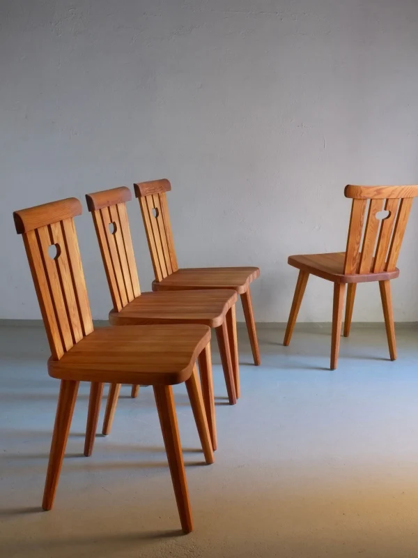 The Oblist 4 Rustic Pine Chairs by Goran Malmvall, Sweden, 1940s | Chair