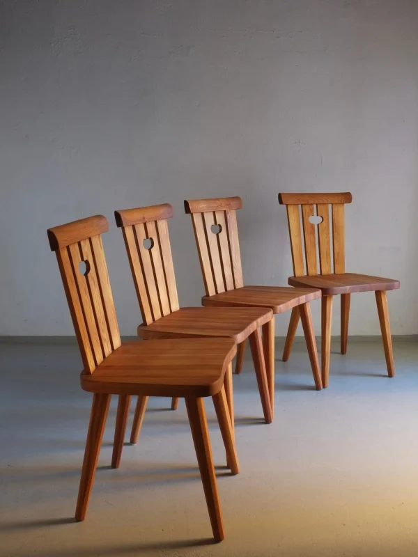 The Oblist 4 Rustic Pine Chairs by Goran Malmvall, Sweden, 1940s | Chair