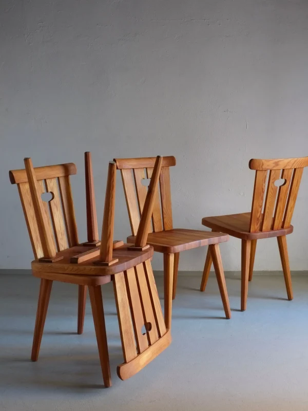 The Oblist 4 Rustic Pine Chairs by Goran Malmvall, Sweden, 1940s | Chair