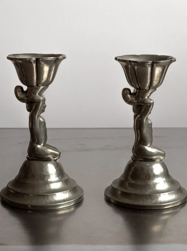 The Oblist 1930s Art Deco Metal Candlesticks, Denmark | Vintage Candle Holders | Candles & Holders