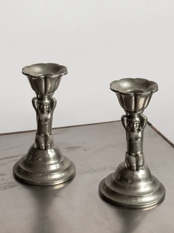 The Oblist 1930s Art Deco Metal Candlesticks, Denmark | Vintage Candle Holders | Candles & Holders