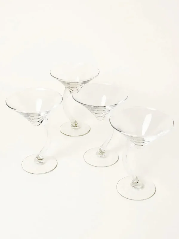 The Oblist Set of 4 Curved Stem Cocktail Glasses | Vintage Tableware | Glasses