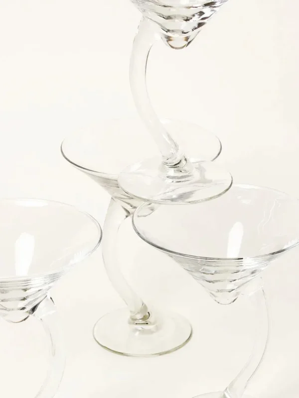 The Oblist Set of 4 Curved Stem Cocktail Glasses | Vintage Tableware | Glasses