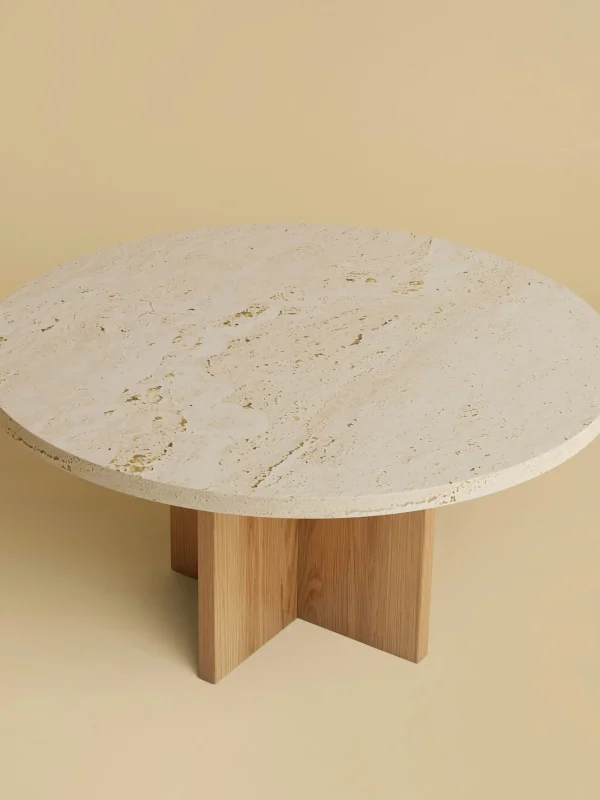 The Oblist Tinian Coffee Table in Marble and Wood | Low Side Table | Coffee & End Tables