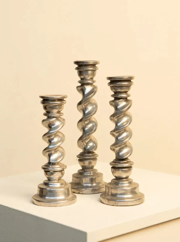 The Oblist Triptych of Twisted Candleholders in Aluminum | Vintage Candle Holders | Candles & Holders