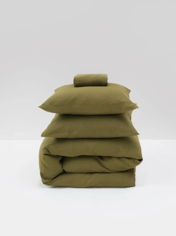 The Oblist Washed Linen Bed Set in Olive | Bedding | Bedroom